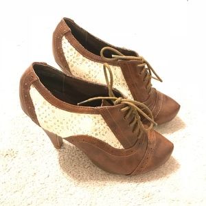 Brown with cream lace booties